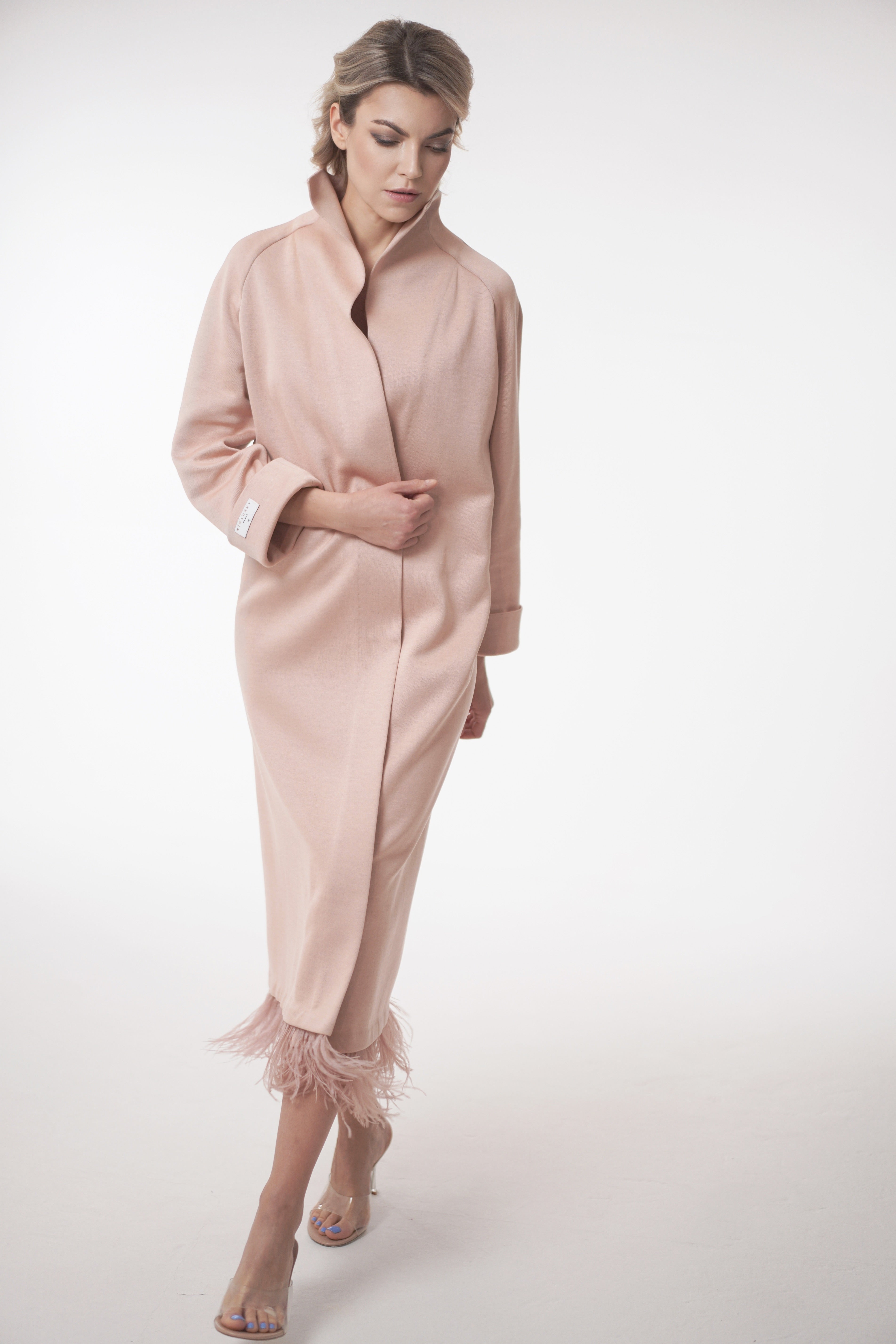 Robe Coat with Ostrich Feather Trim Haute Ligne