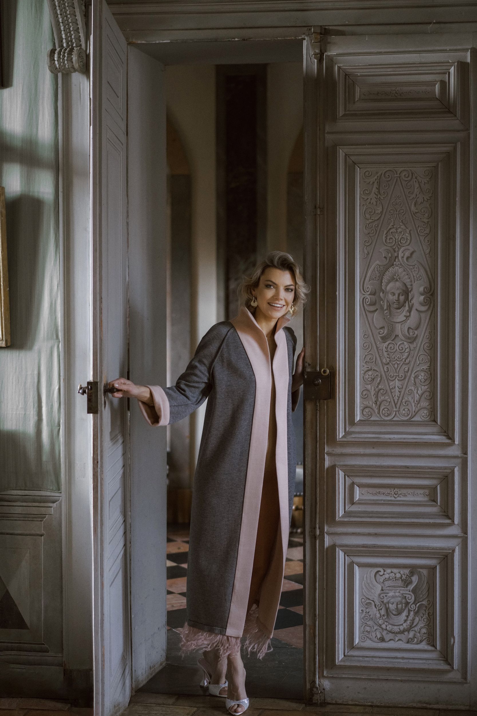 Robe Coat with Ostrich Feather Trim Haute Ligne
