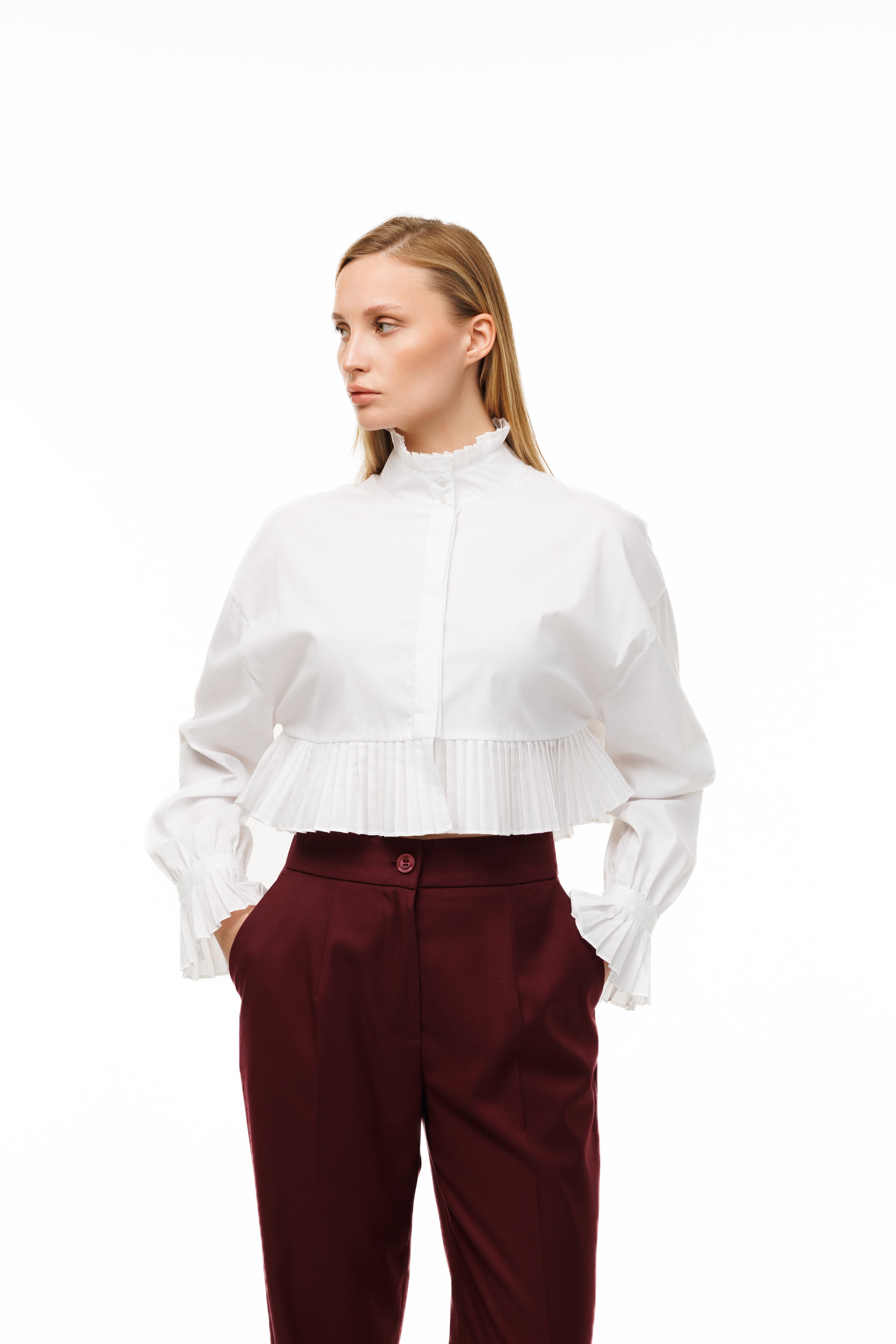 Mademoiselle Plissé Cropped Shirt-Blouse