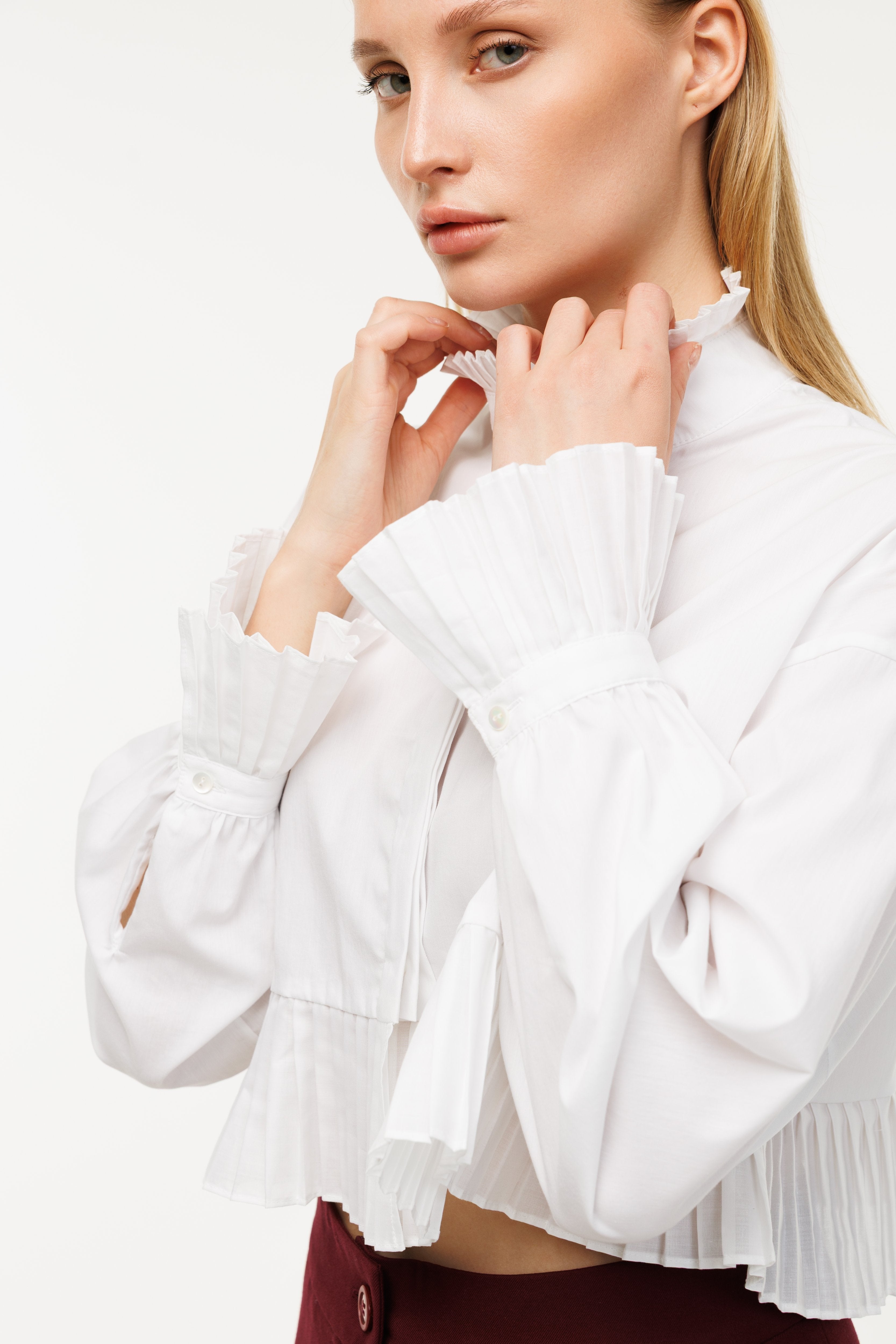 Mademoiselle Plissé Cropped Shirt-Blouse