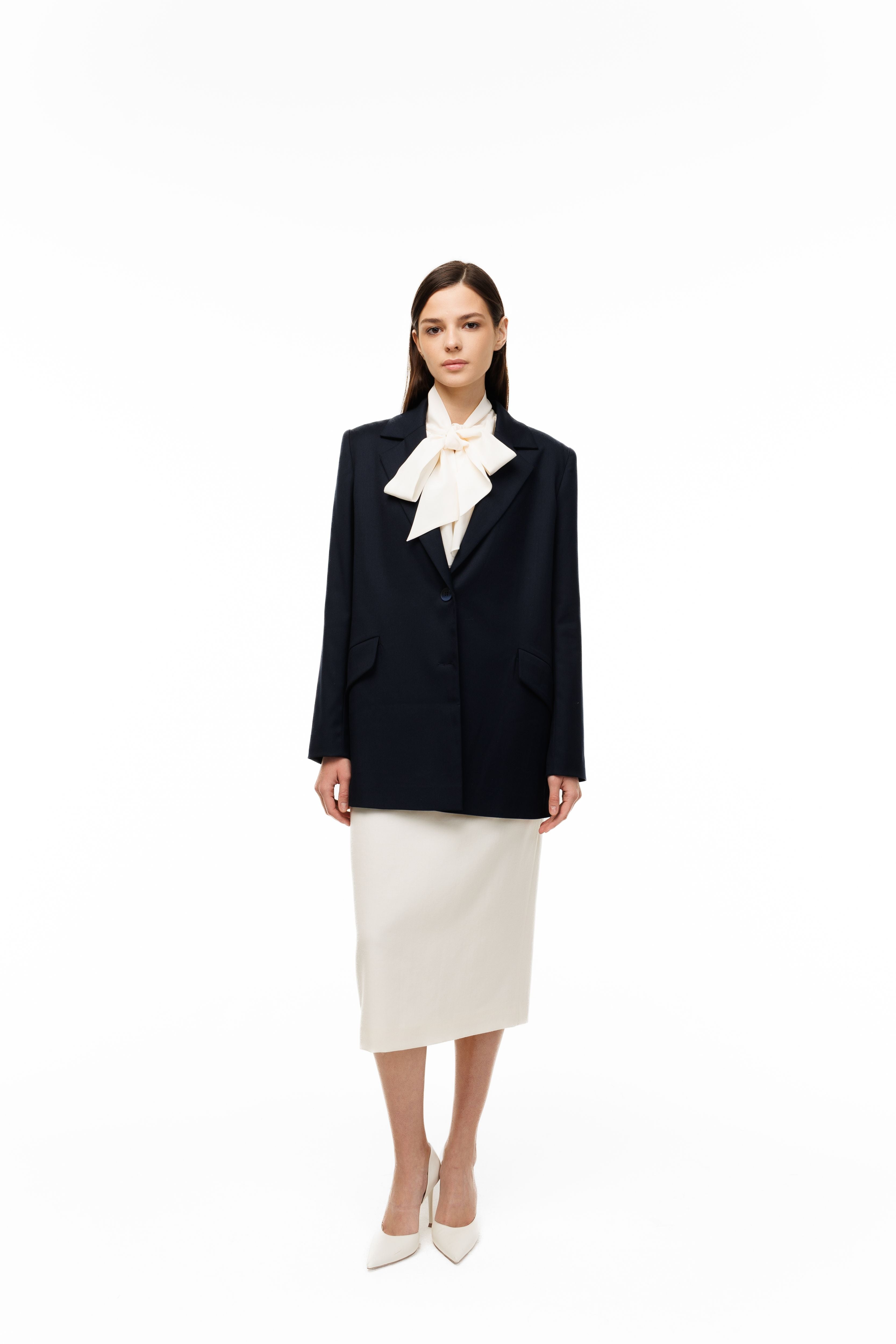 Woman wearing Oversized Blazer Midnight Navy by Mimaussy