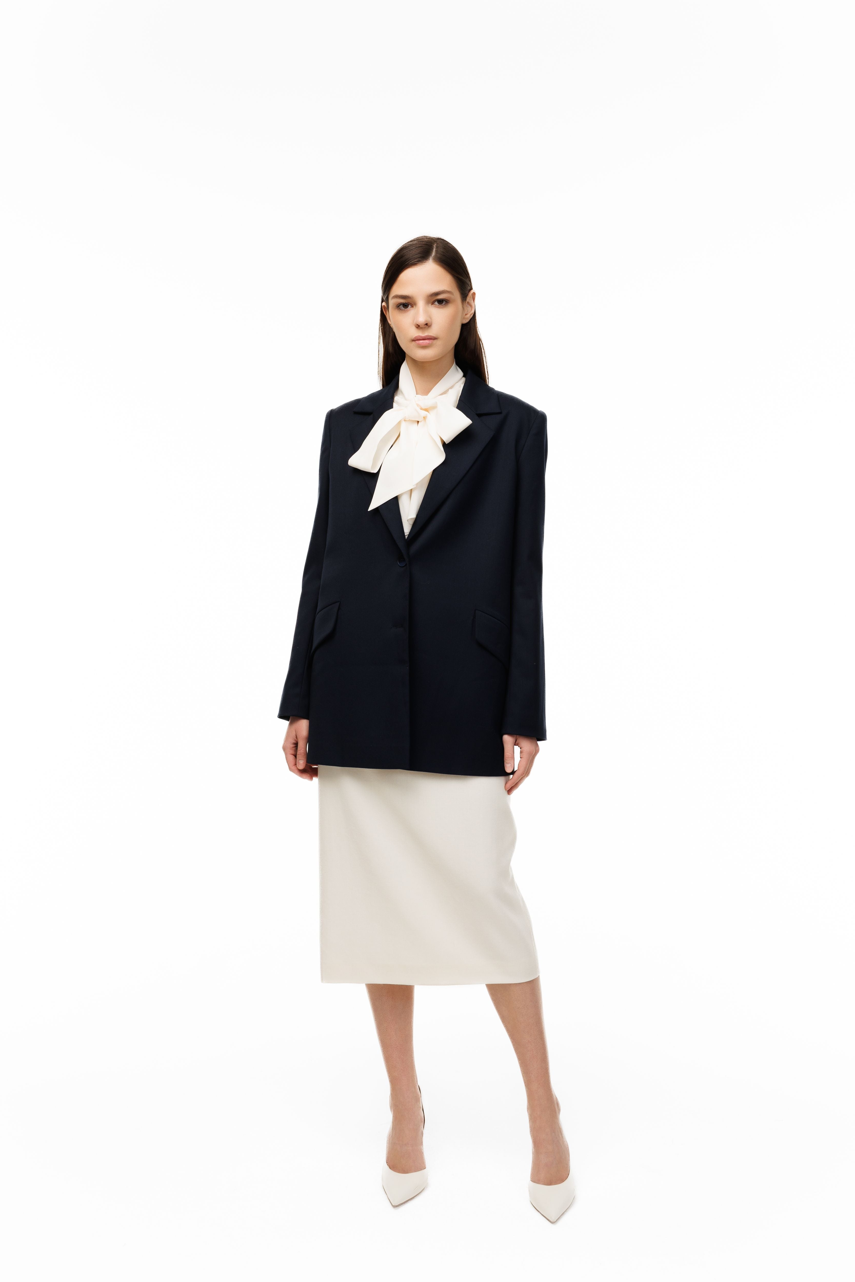 Woman wearing Oversized Blazer Midnight Navy by Mimaussy