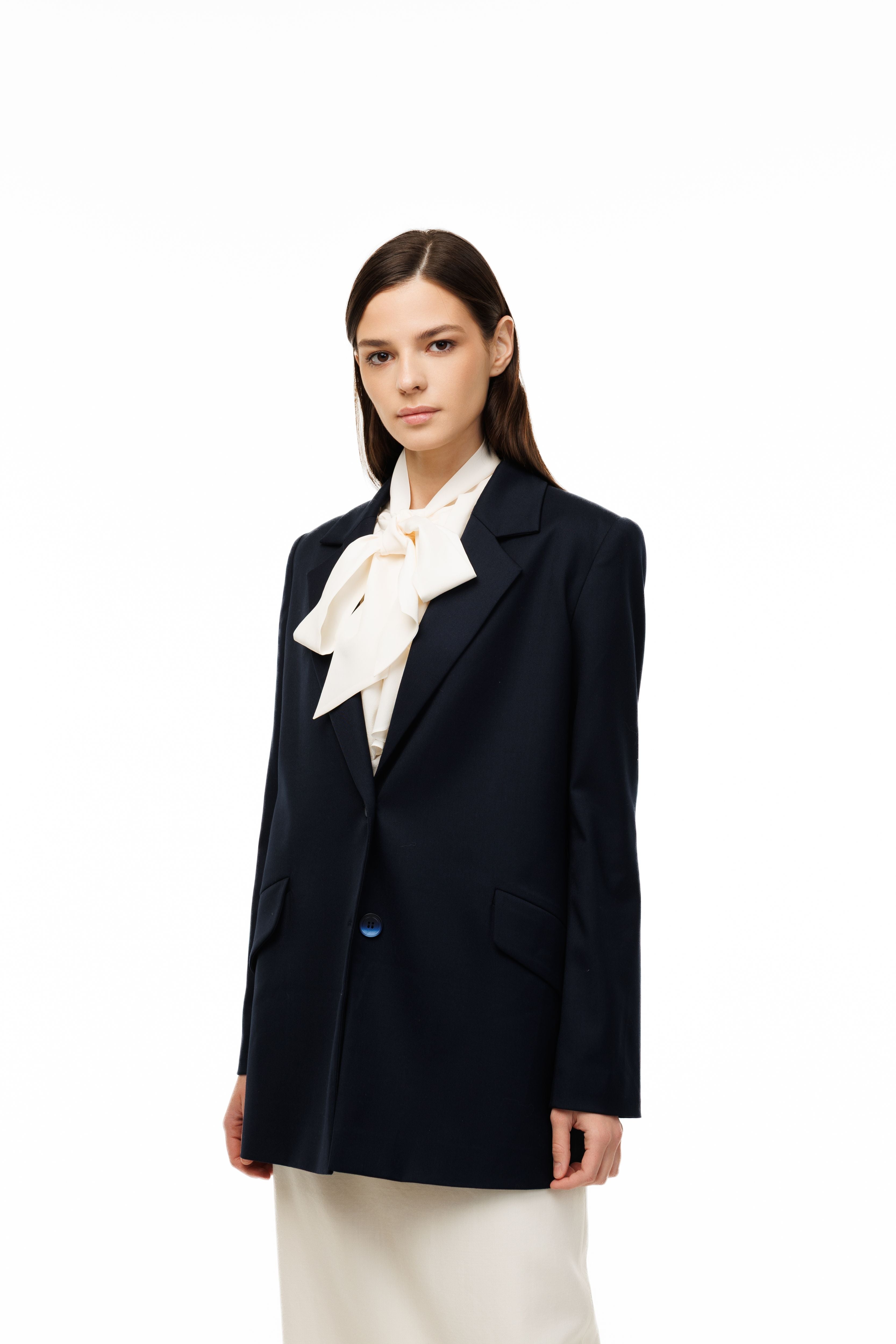 Woman wearing Oversized Blazer Midnight Navy by Mimaussy