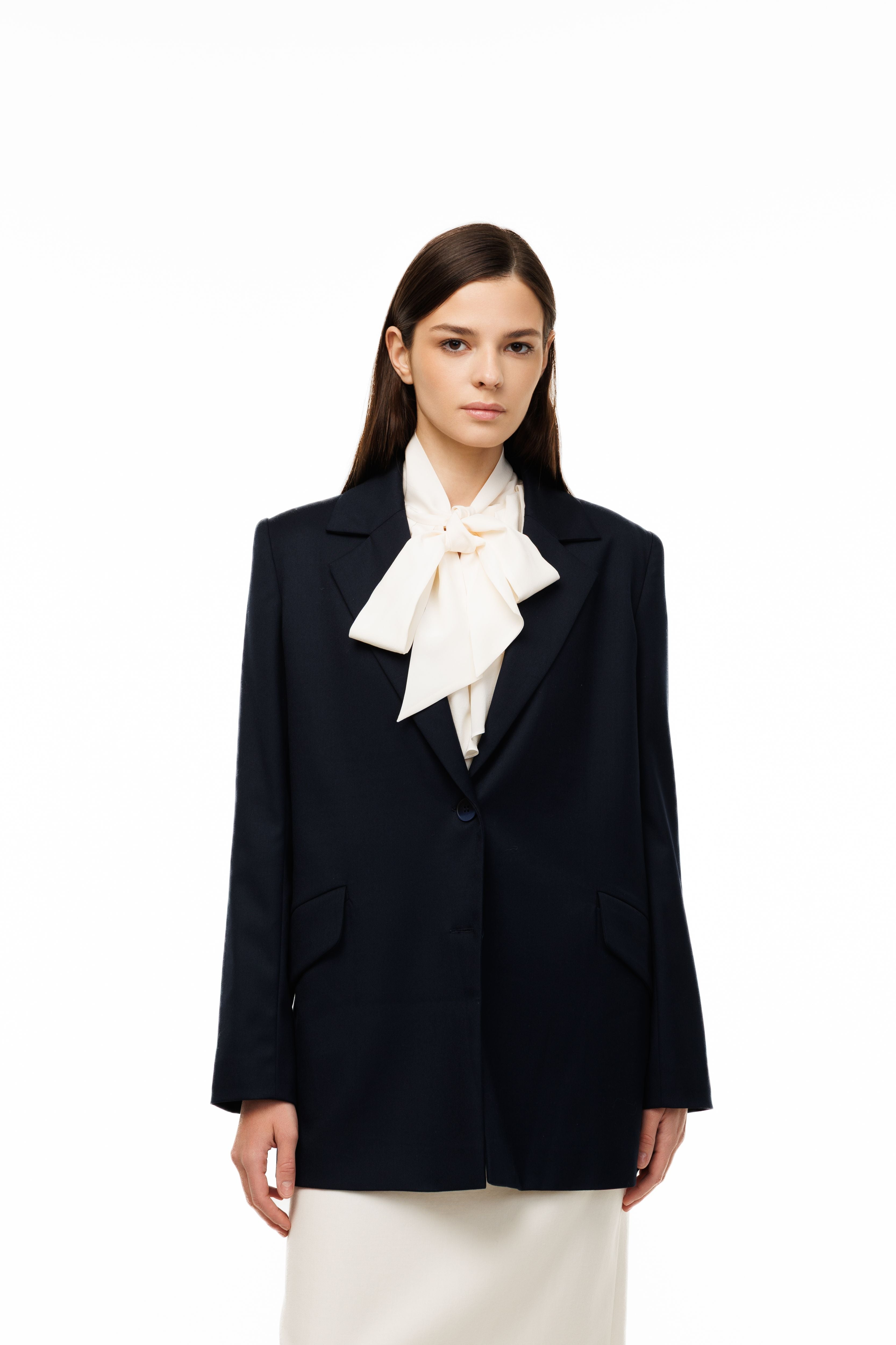 Woman wearing Oversized Blazer Midnight Navy by Mimaussy