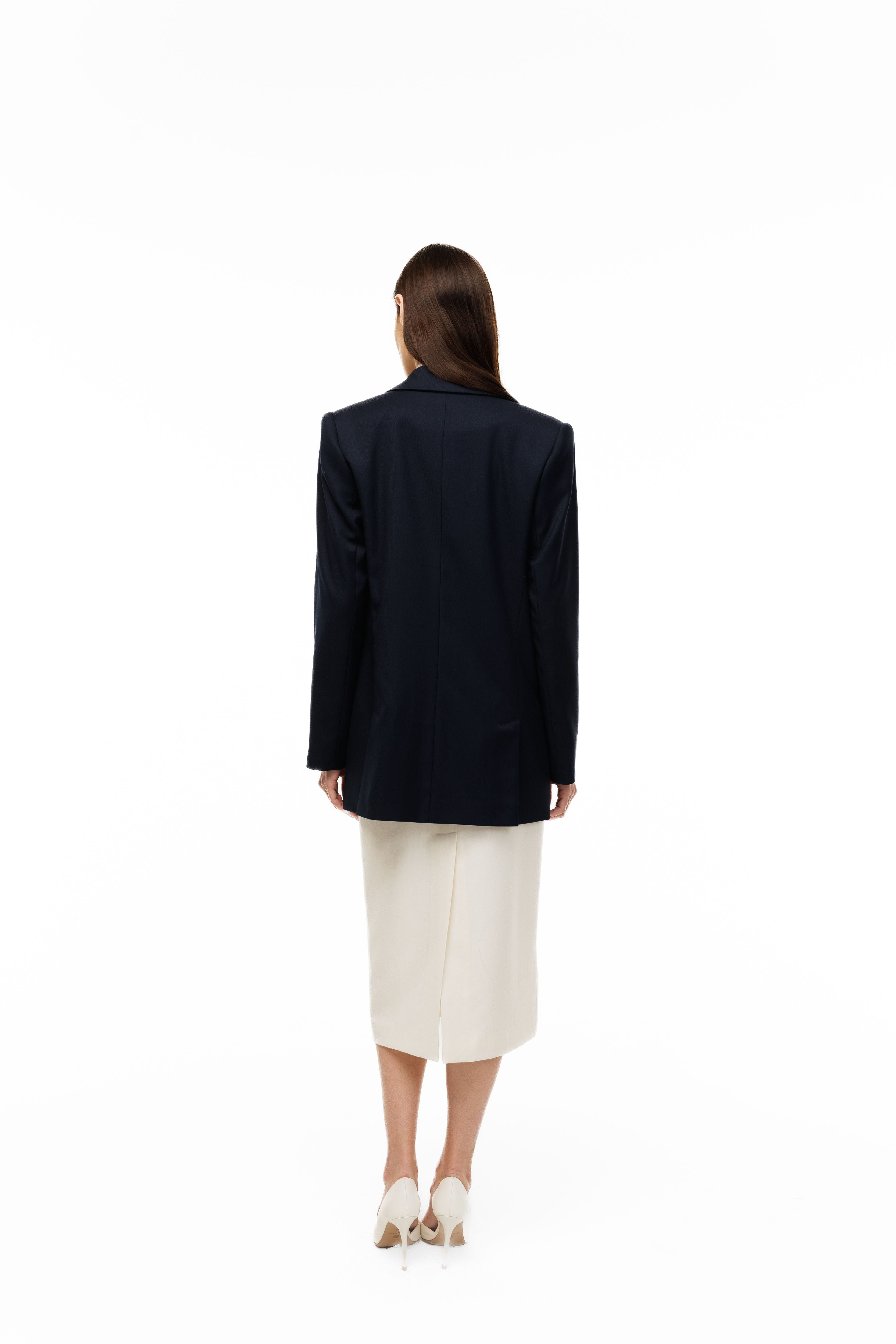 Woman wearing Oversized Blazer Midnight Navy by Mimaussy