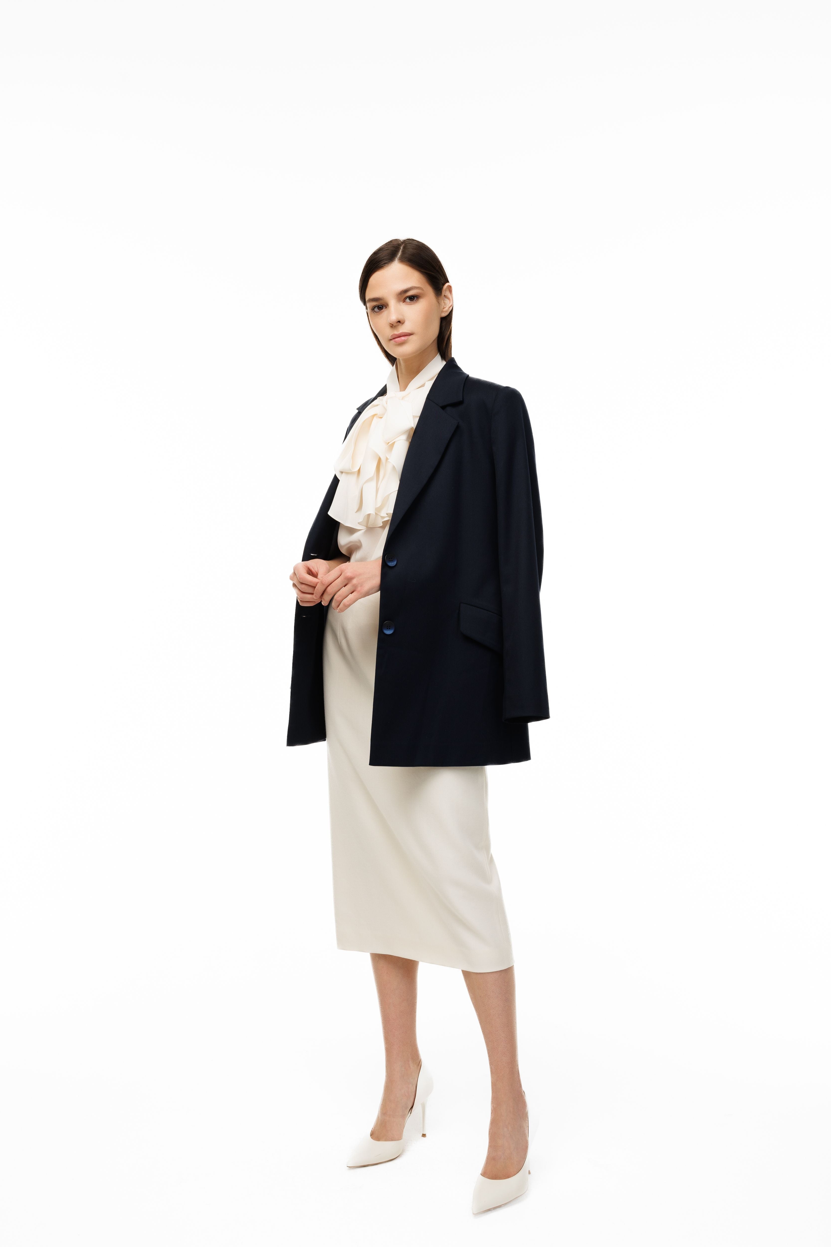 Woman wearing Oversized Blazer Midnight Navy by Mimaussy