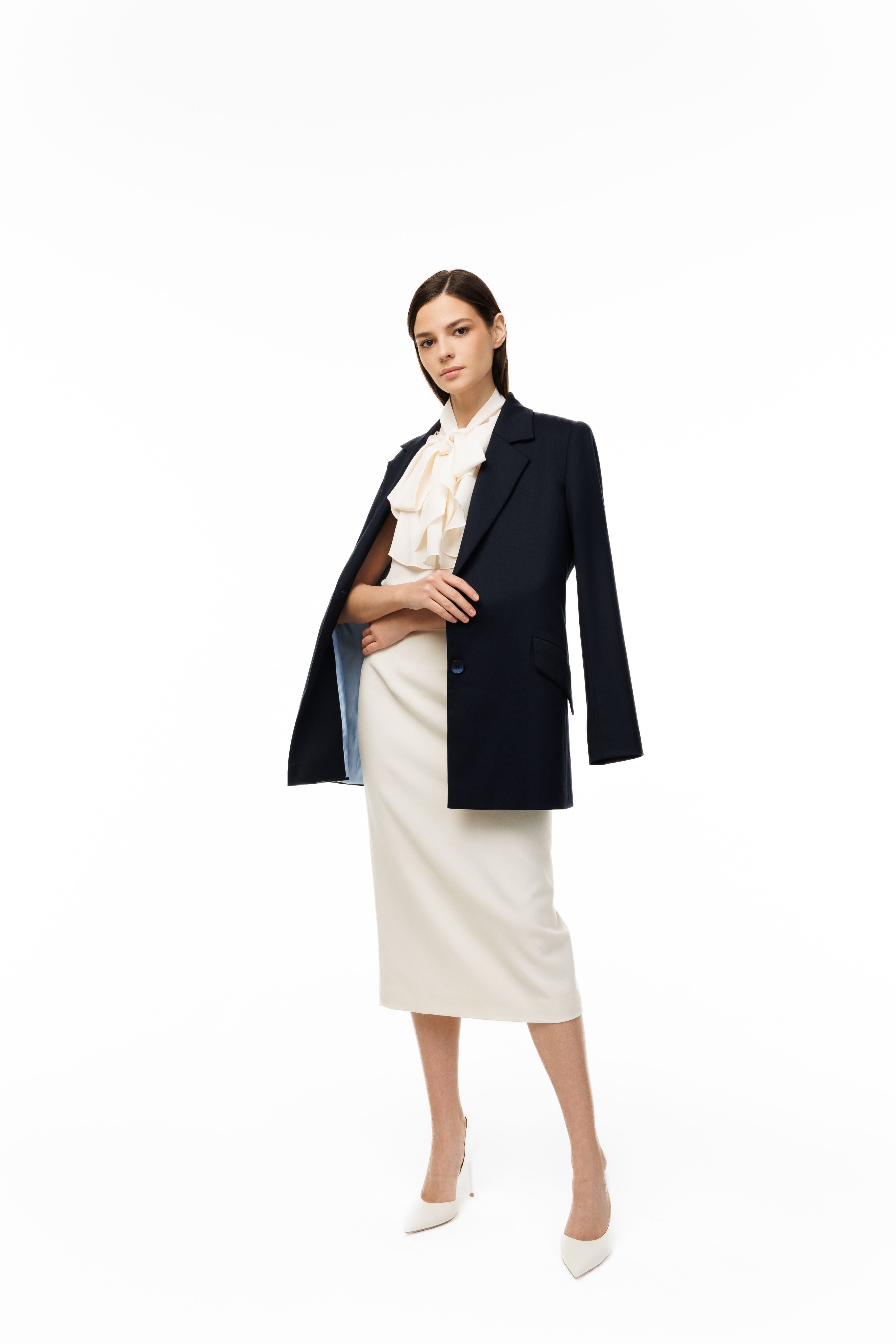 Woman wearing Oversized Blazer Midnight Navy by Mimaussy