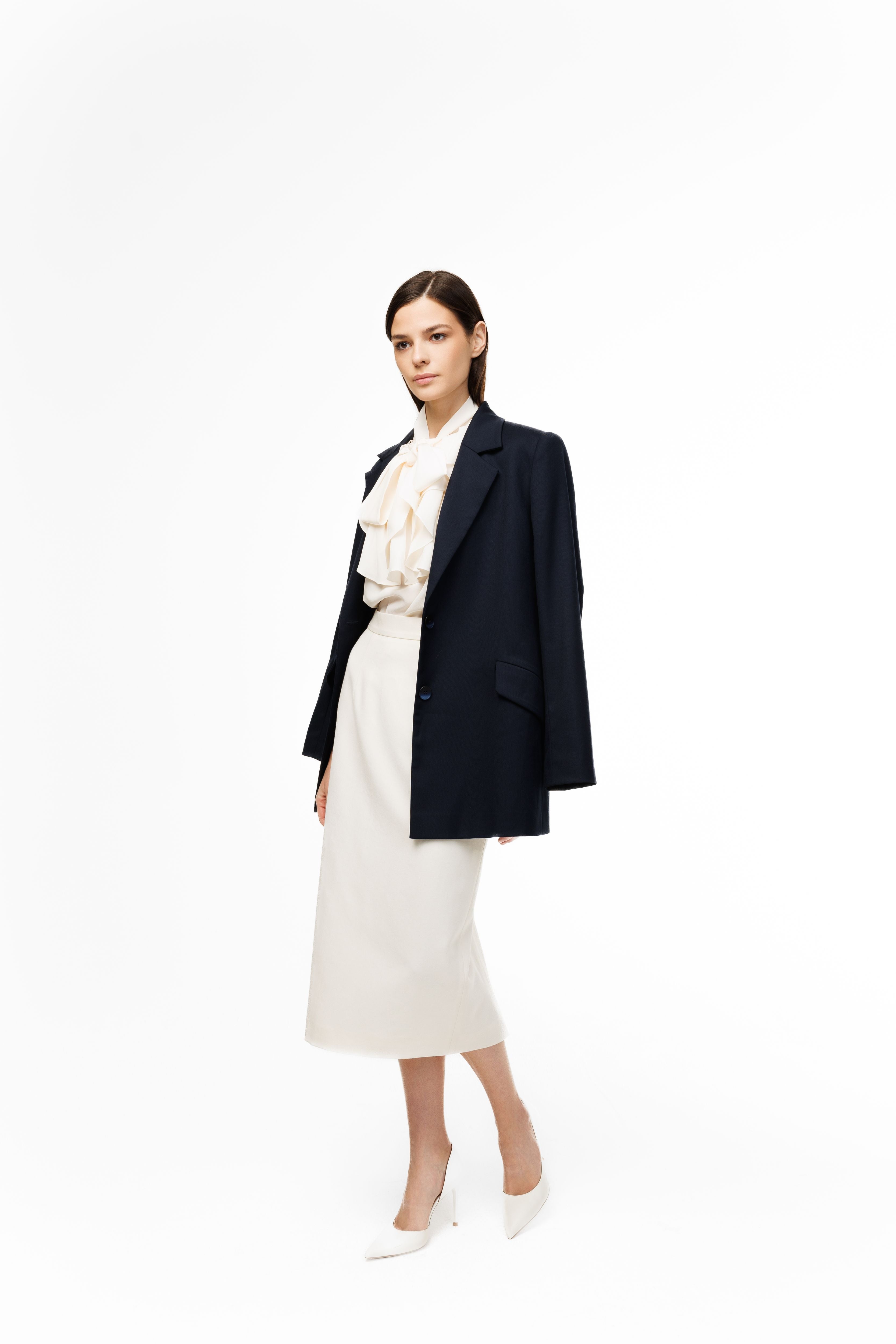 Woman wearing Oversized Blazer Midnight Navy by Mimaussy