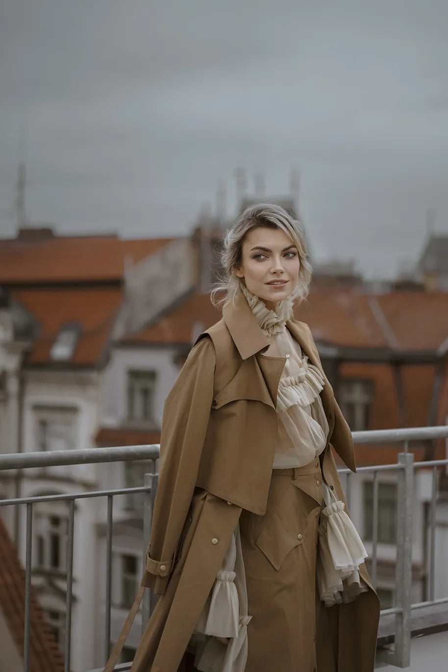 Ruffle Silk Blouse Sensual Whisper in Almond Cream