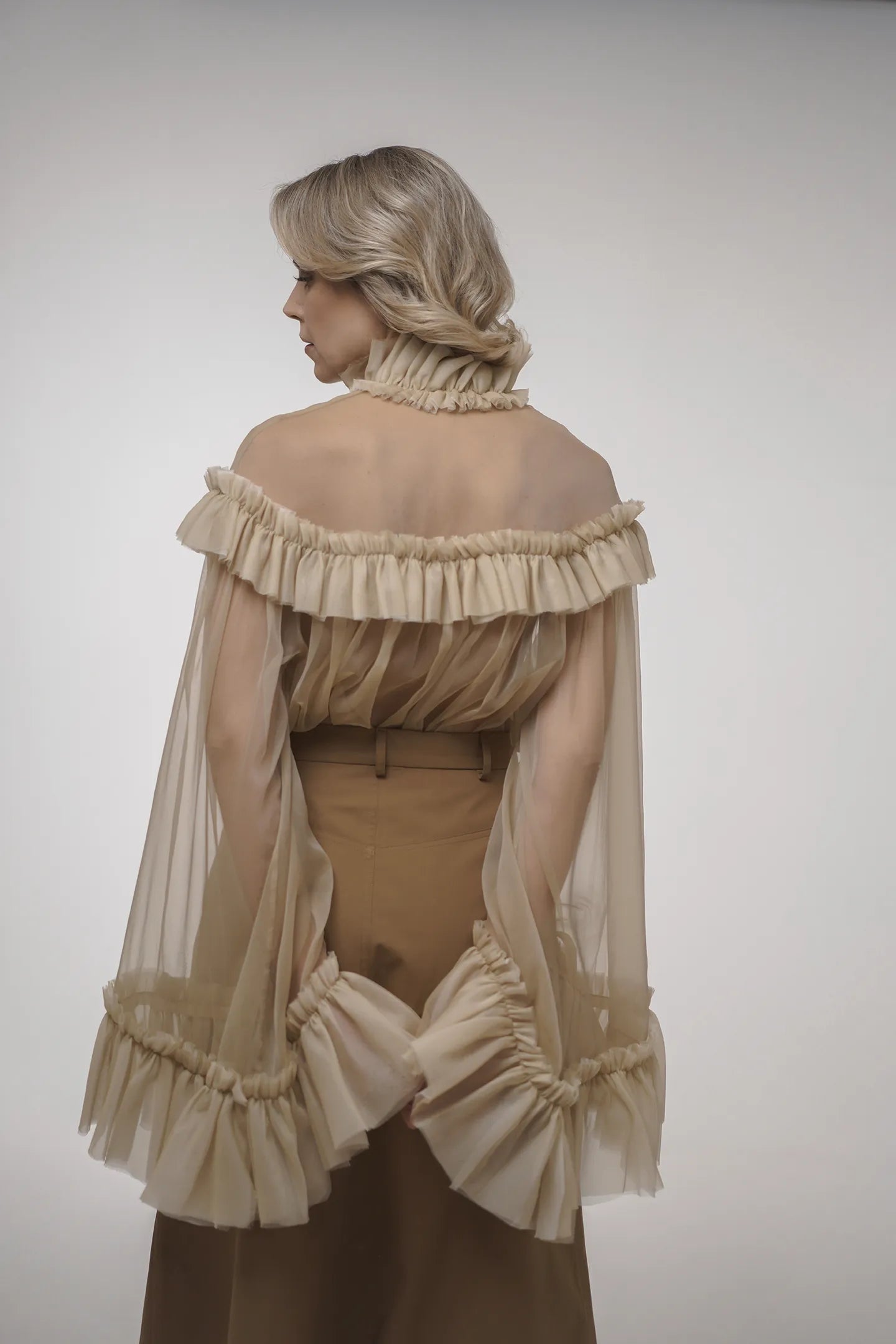 Ruffle Silk Blouse Sensual Whisper in Almond Cream