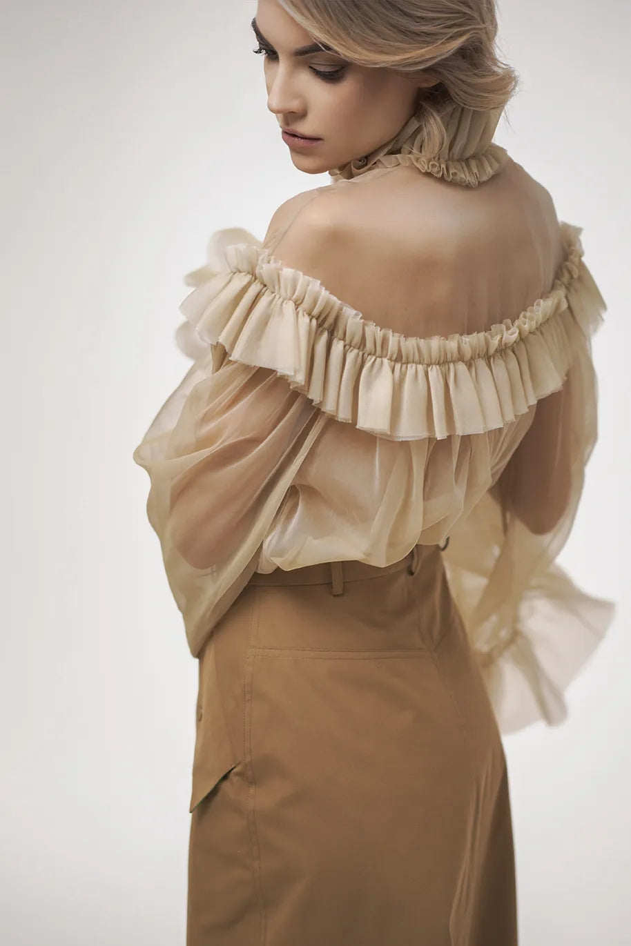 Ruffle Silk Blouse Sensual Whisper in Almond Cream