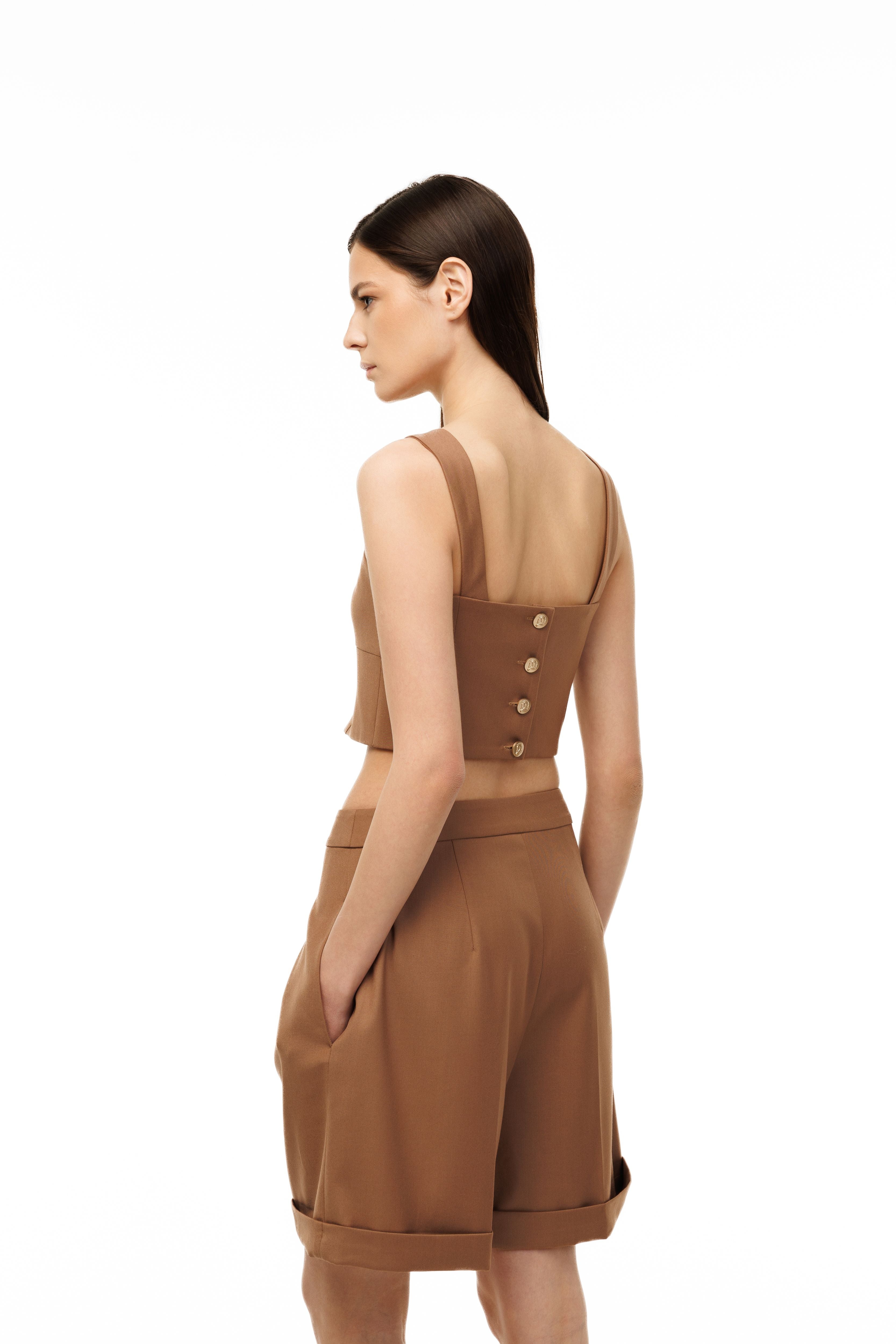 Woman wearing Structured Crop Top Toffee Glaze by Mimaussy