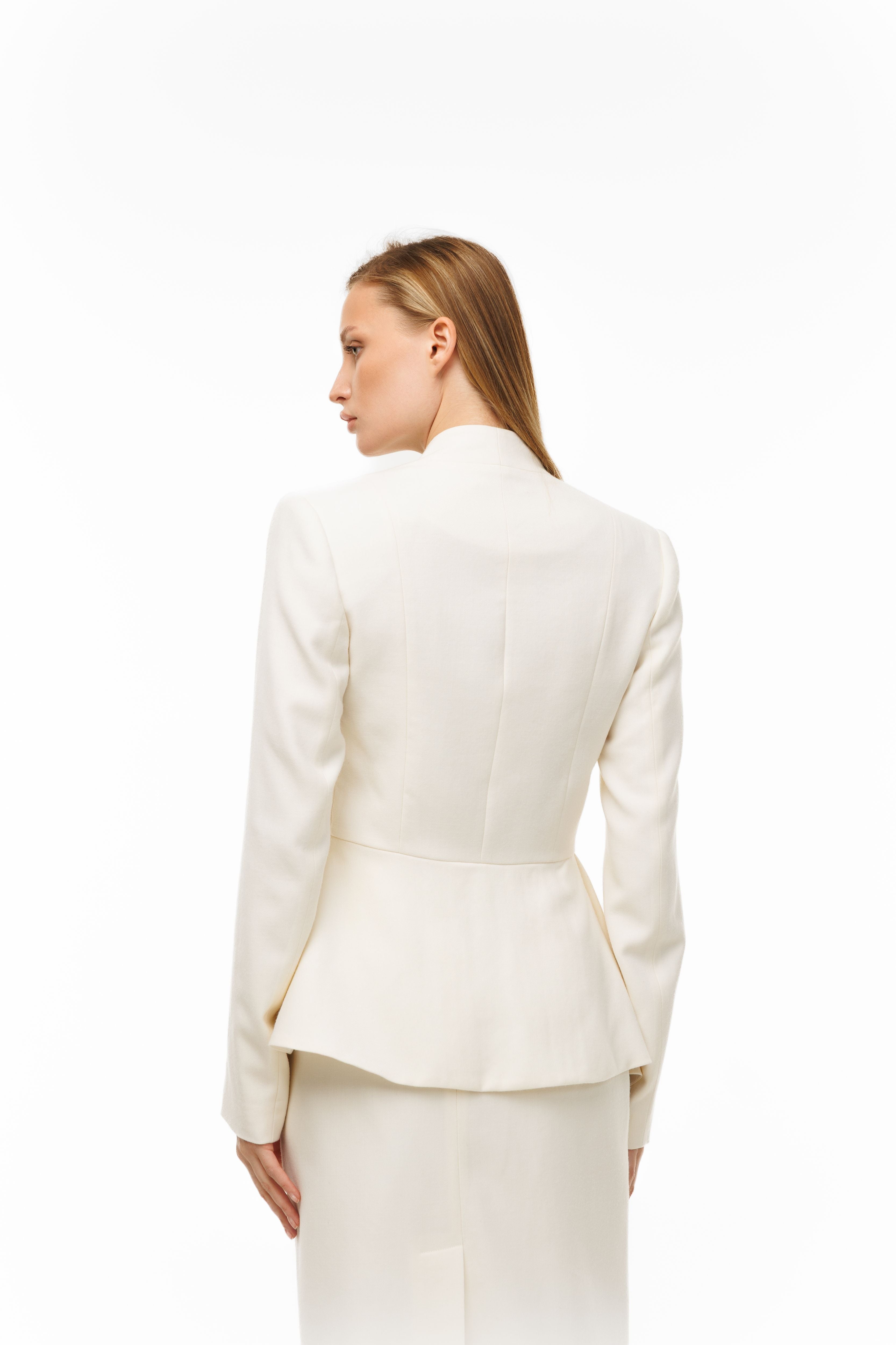 Woman wearing Tailored Blazer Ivory by Mimaussy