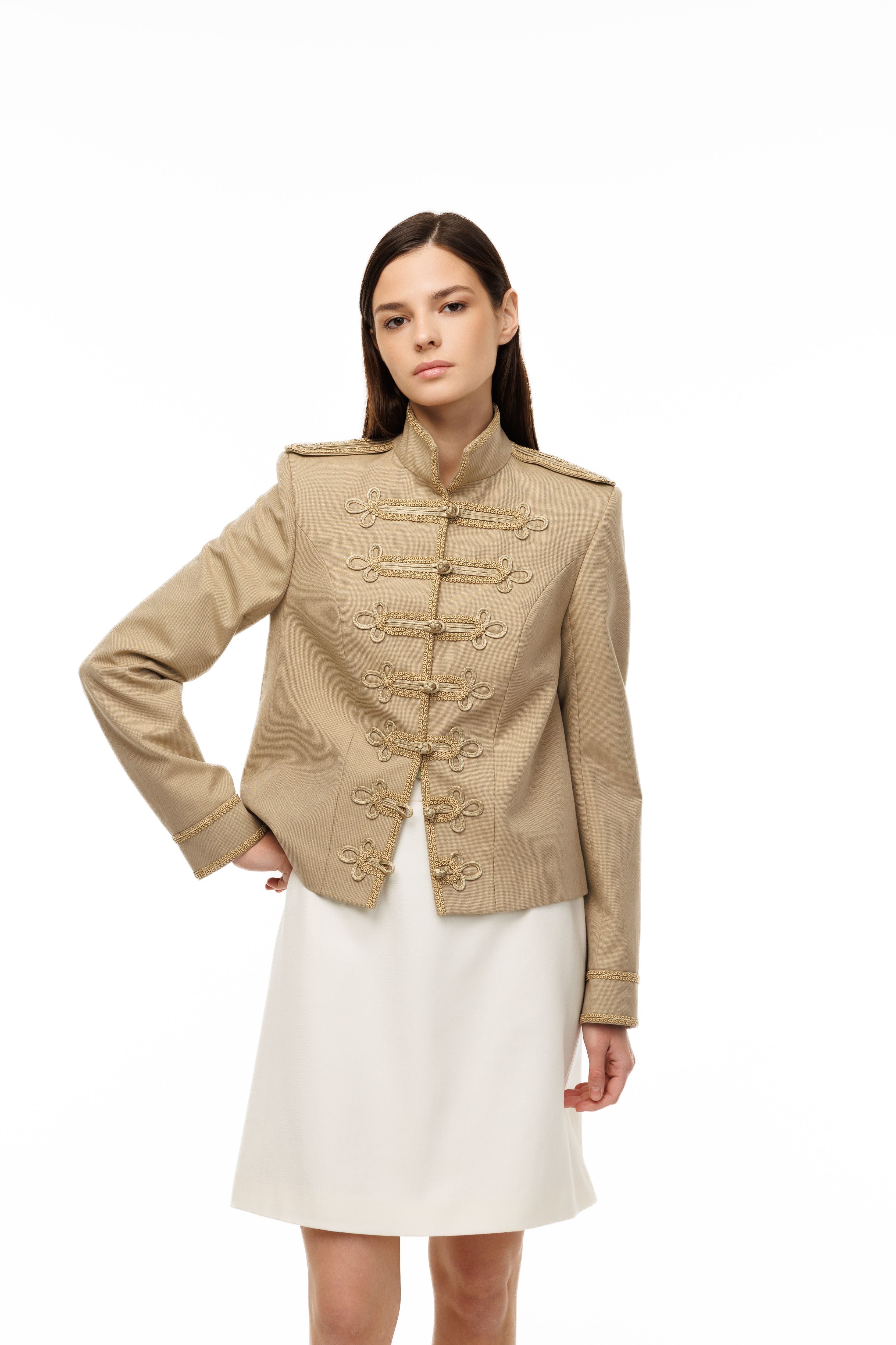 Woman wearing The Napoléon Jacket by Mimaussy