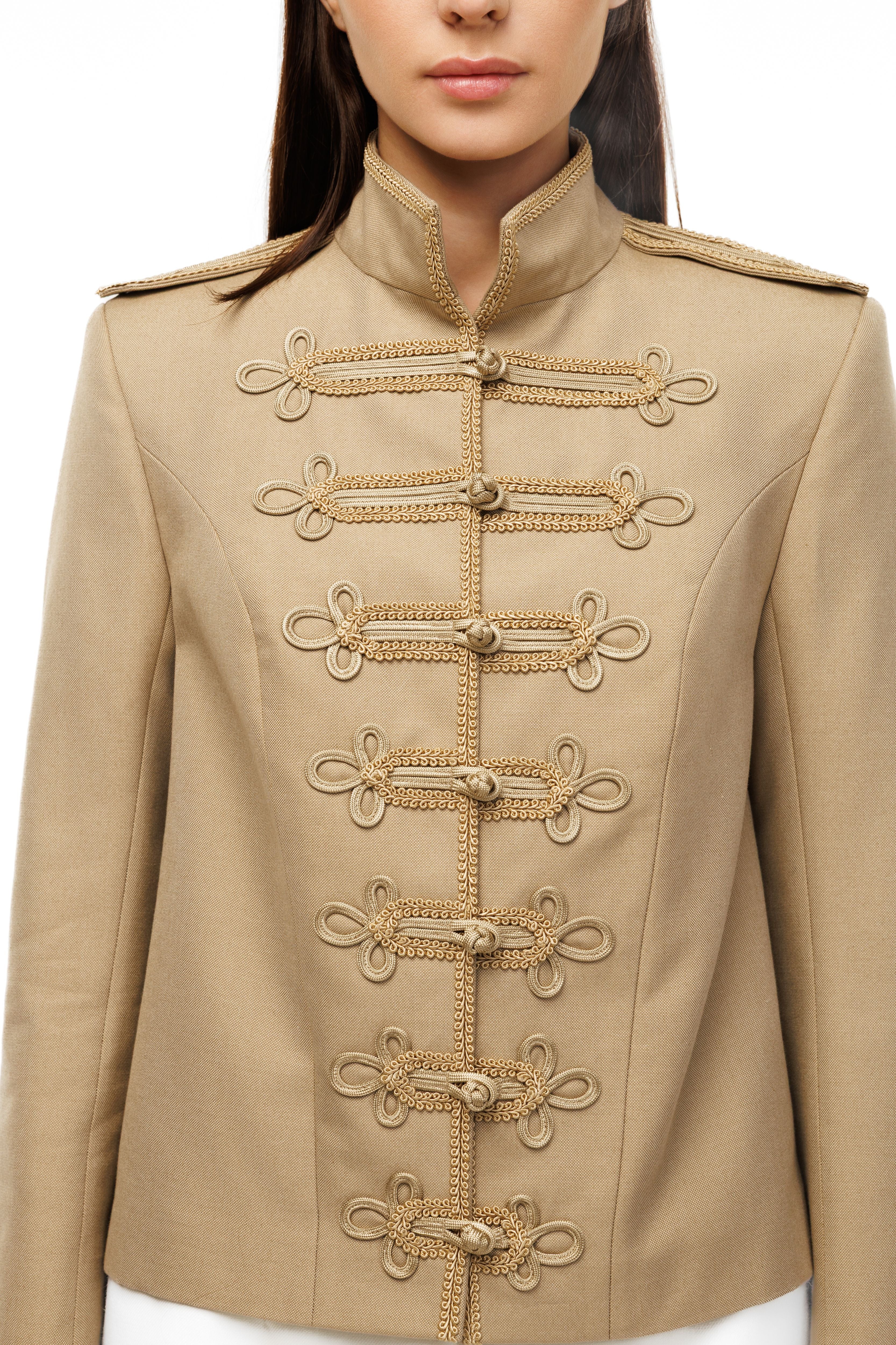 Woman wearing The Napoléon Jacket by Mimaussy