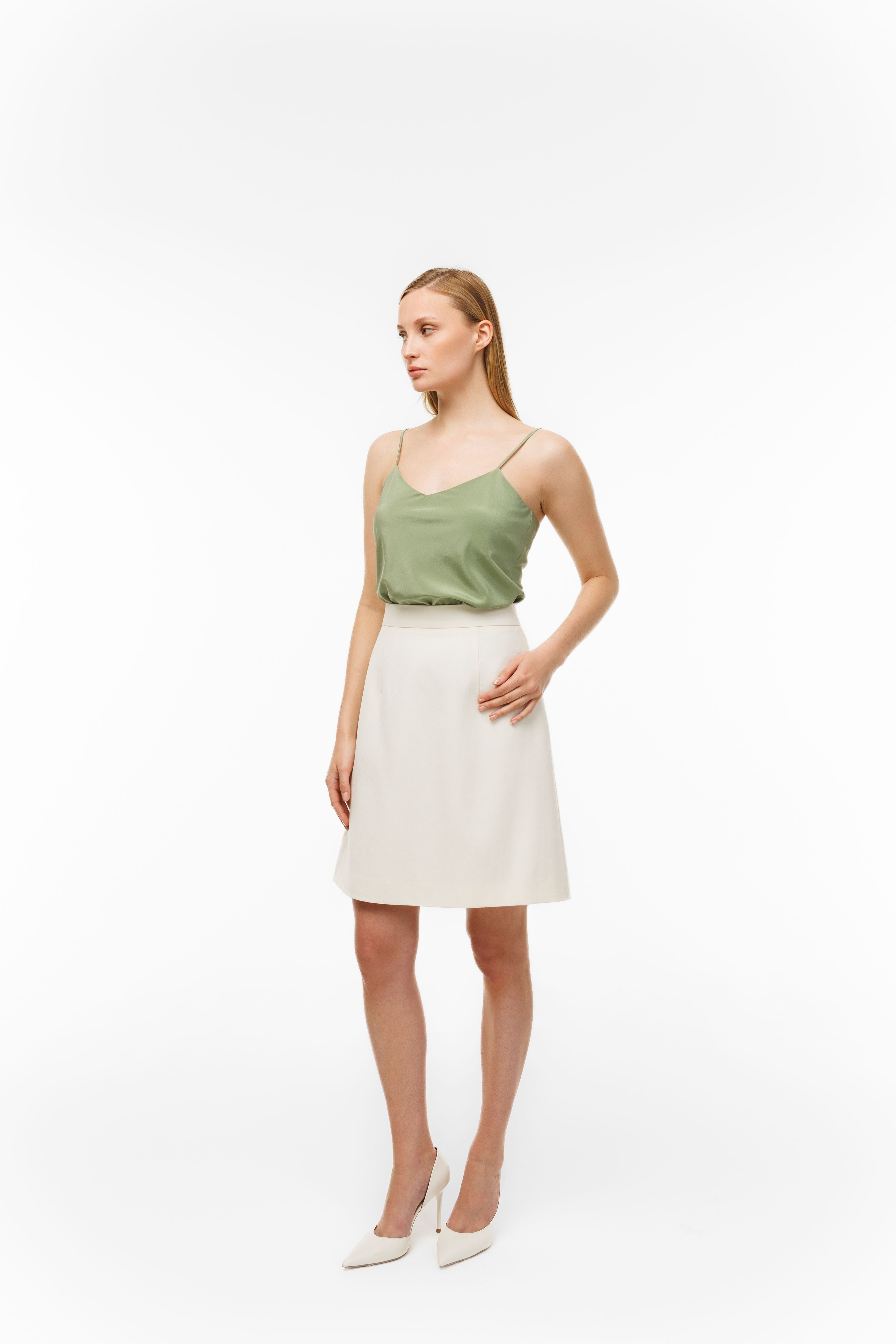 Wool A-line Skirt Ivory